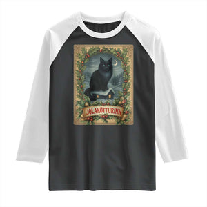 Nordic Christmas Cat Raglan Shirt Jolakotturinn Yule Cat Icelandic TS11 Black White Print Your Wear