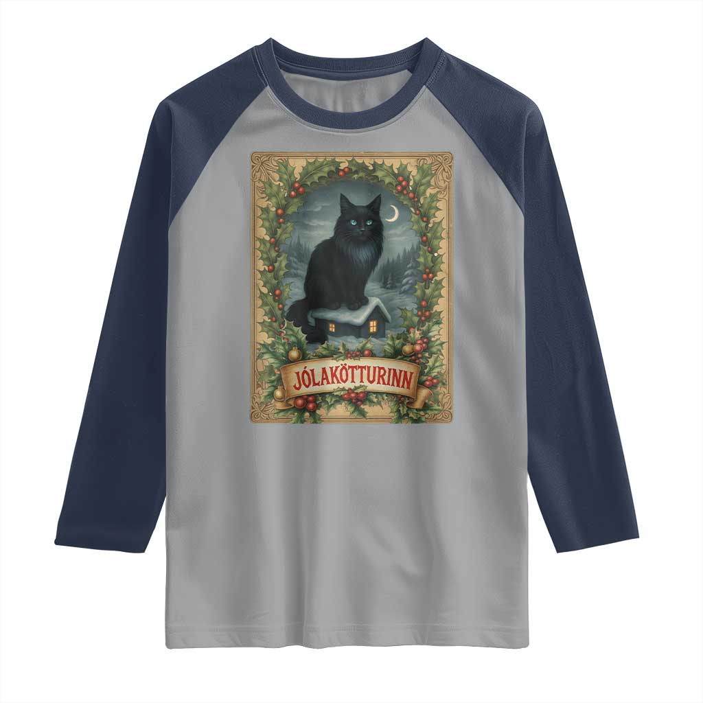 Nordic Christmas Cat Raglan Shirt Jolakotturinn Yule Cat Icelandic TS11 Sport Gray Navy Print Your Wear