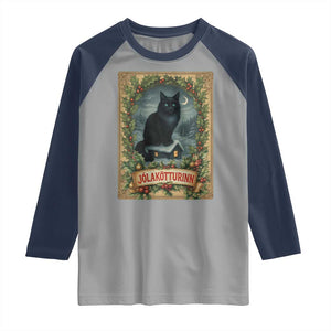 Nordic Christmas Cat Raglan Shirt Jolakotturinn Yule Cat Icelandic TS11 Sport Gray Navy Print Your Wear
