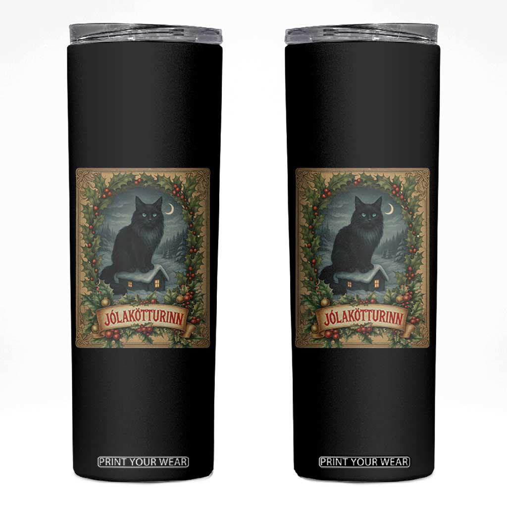Nordic Christmas Cat Skinny Tumbler Jolakotturinn Yule Cat Icelandic TS11 Black Print Your Wear