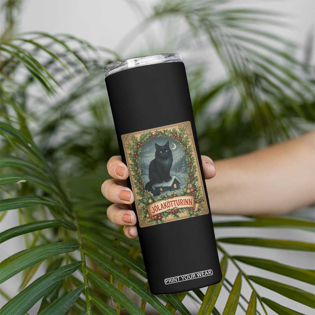 Nordic Christmas Cat Skinny Tumbler Jolakotturinn Yule Cat Icelandic TS11 Print Your Wear