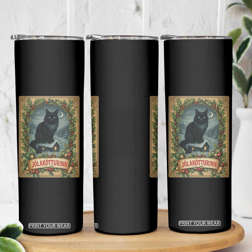 Nordic Christmas Cat Skinny Tumbler Jolakotturinn Yule Cat Icelandic TS11 Print Your Wear