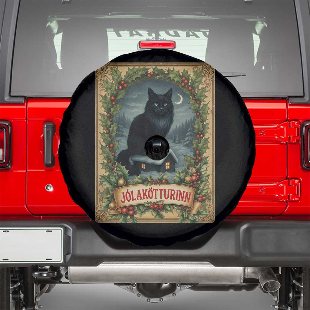 Nordic Christmas Cat Spare Tire Cover Jolakotturinn Yule Cat Icelandic TS11 Black Print Your Wear