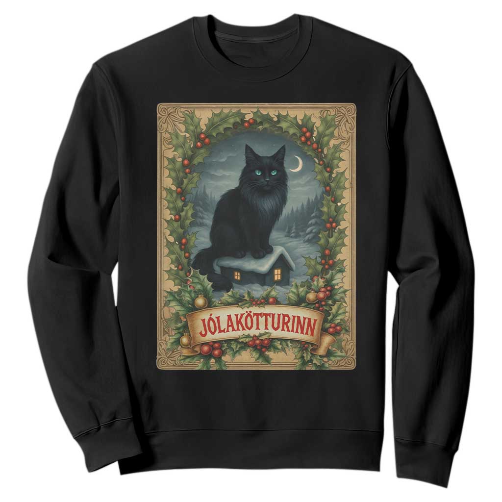 Nordic Christmas Cat Sweatshirt Jolakotturinn Yule Cat Icelandic TS11 Black Print Your Wear