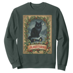 Nordic Christmas Cat Sweatshirt Jolakotturinn Yule Cat Icelandic TS11 Dark Forest Green Print Your Wear