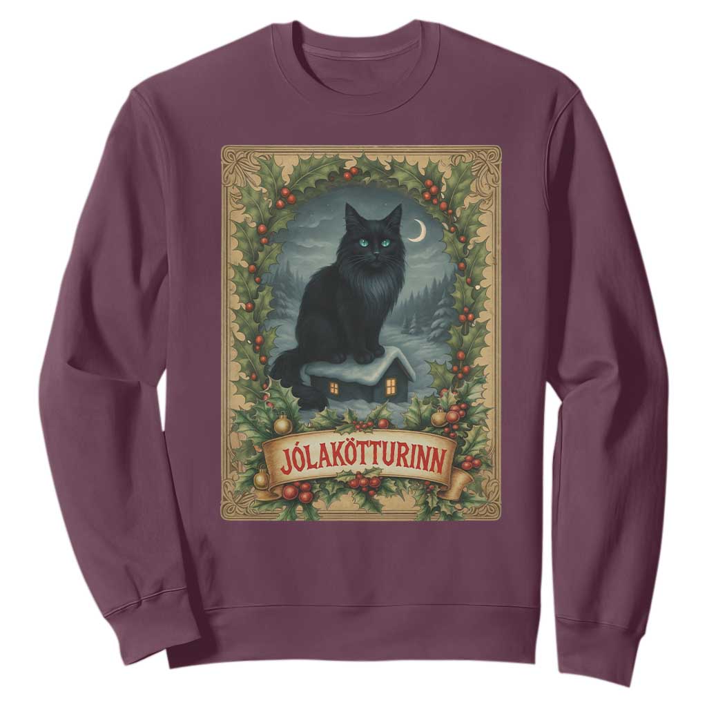 Nordic Christmas Cat Sweatshirt Jolakotturinn Yule Cat Icelandic TS11 Maroon Print Your Wear