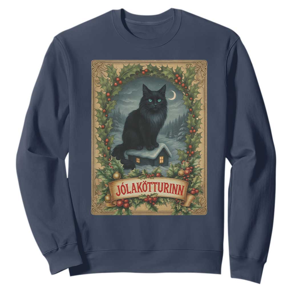 Nordic Christmas Cat Sweatshirt Jolakotturinn Yule Cat Icelandic TS11 Navy Print Your Wear
