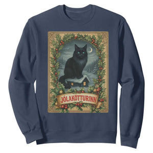 Nordic Christmas Cat Sweatshirt Jolakotturinn Yule Cat Icelandic TS11 Navy Print Your Wear