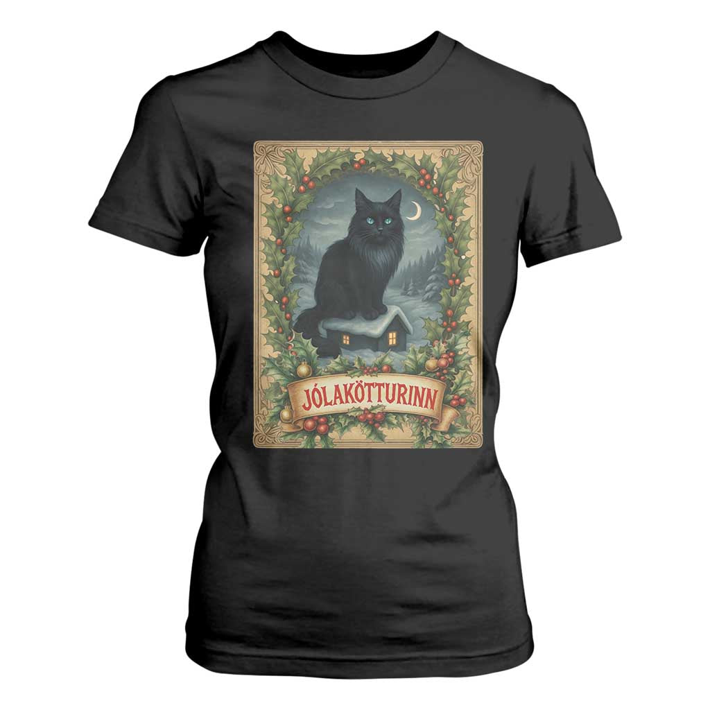 Nordic Christmas Cat T Shirt For Women Jolakotturinn Yule Cat Icelandic TS11 Black Print Your Wear