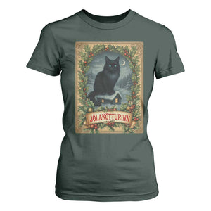 Nordic Christmas Cat T Shirt For Women Jolakotturinn Yule Cat Icelandic TS11 Dark Forest Green Print Your Wear
