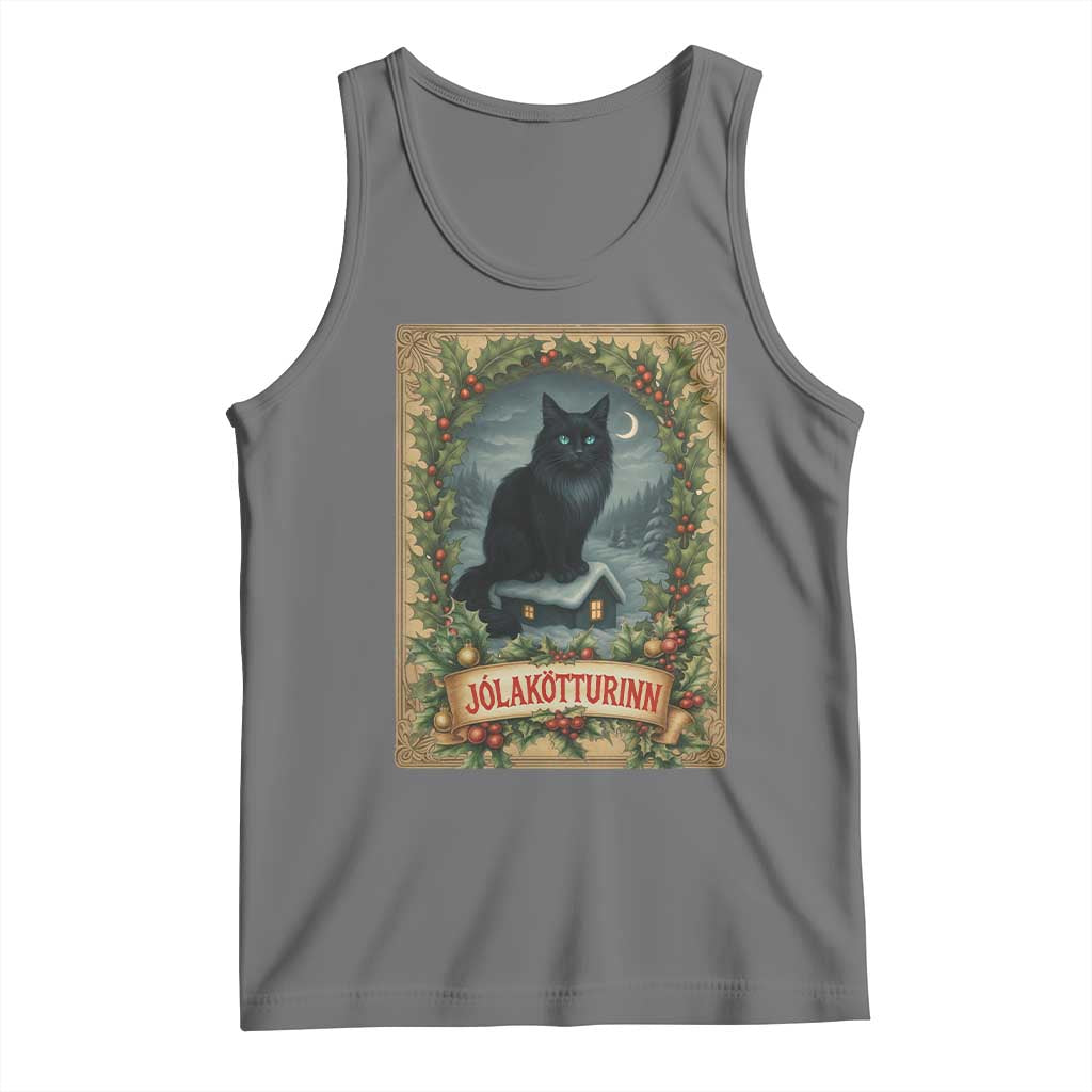 Nordic Christmas Cat Tank Top Jolakotturinn Yule Cat Icelandic TS11 Black Heather Print Your Wear
