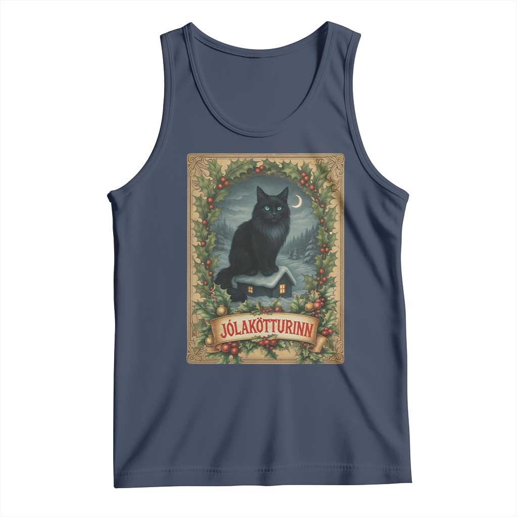 Nordic Christmas Cat Tank Top Jolakotturinn Yule Cat Icelandic TS11 Navy Print Your Wear
