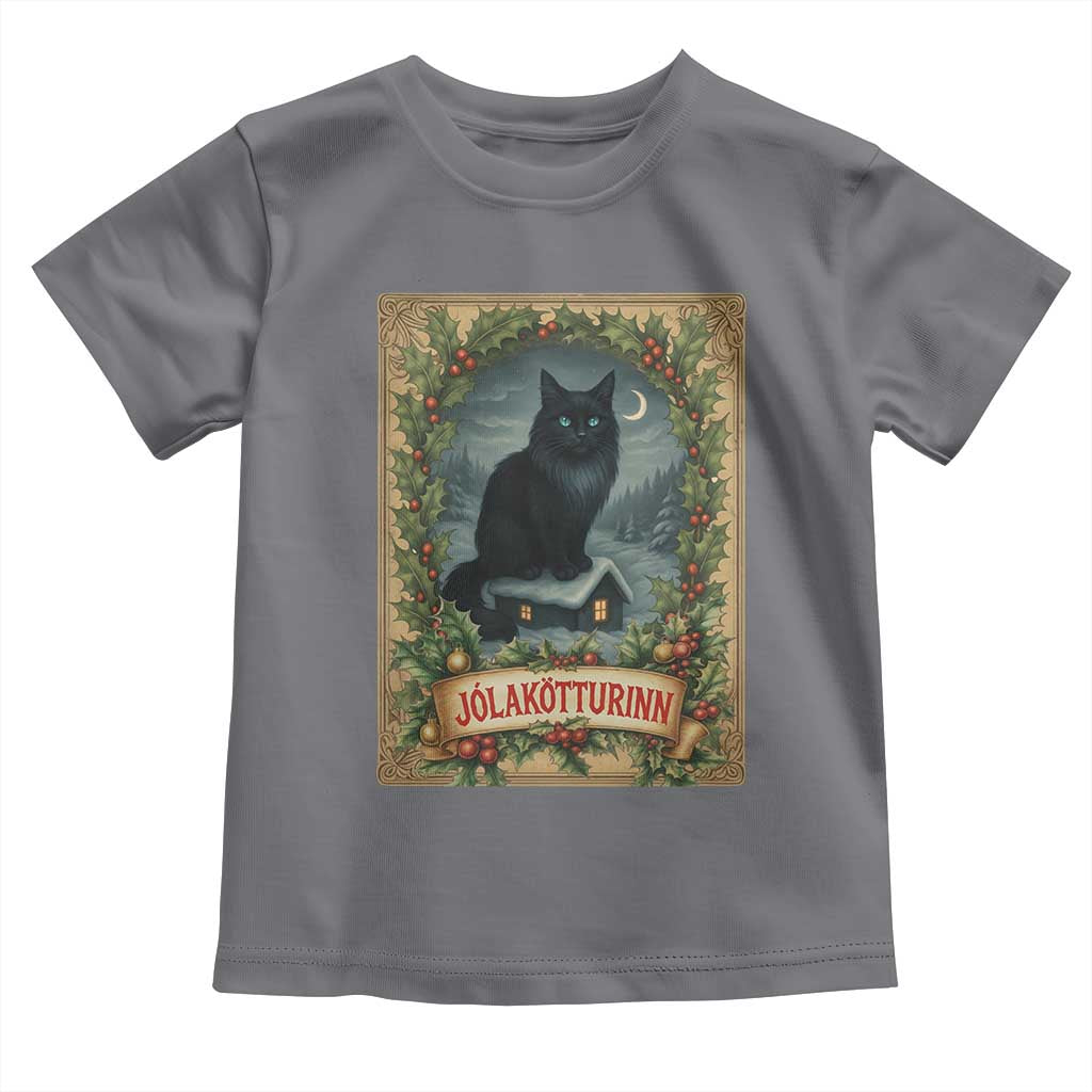 Nordic Christmas Cat Toddler T Shirt Jolakotturinn Yule Cat Icelandic TS11 Charcoal Print Your Wear