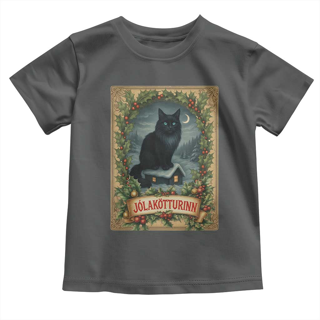 Nordic Christmas Cat Toddler T Shirt Jolakotturinn Yule Cat Icelandic TS11 Dark Heather Print Your Wear