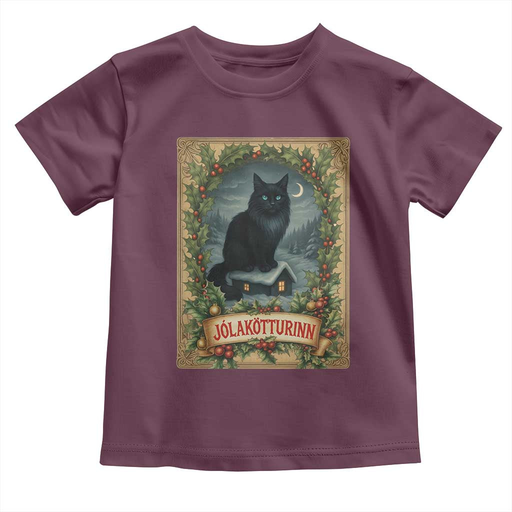 Nordic Christmas Cat Toddler T Shirt Jolakotturinn Yule Cat Icelandic TS11 Maroon Print Your Wear