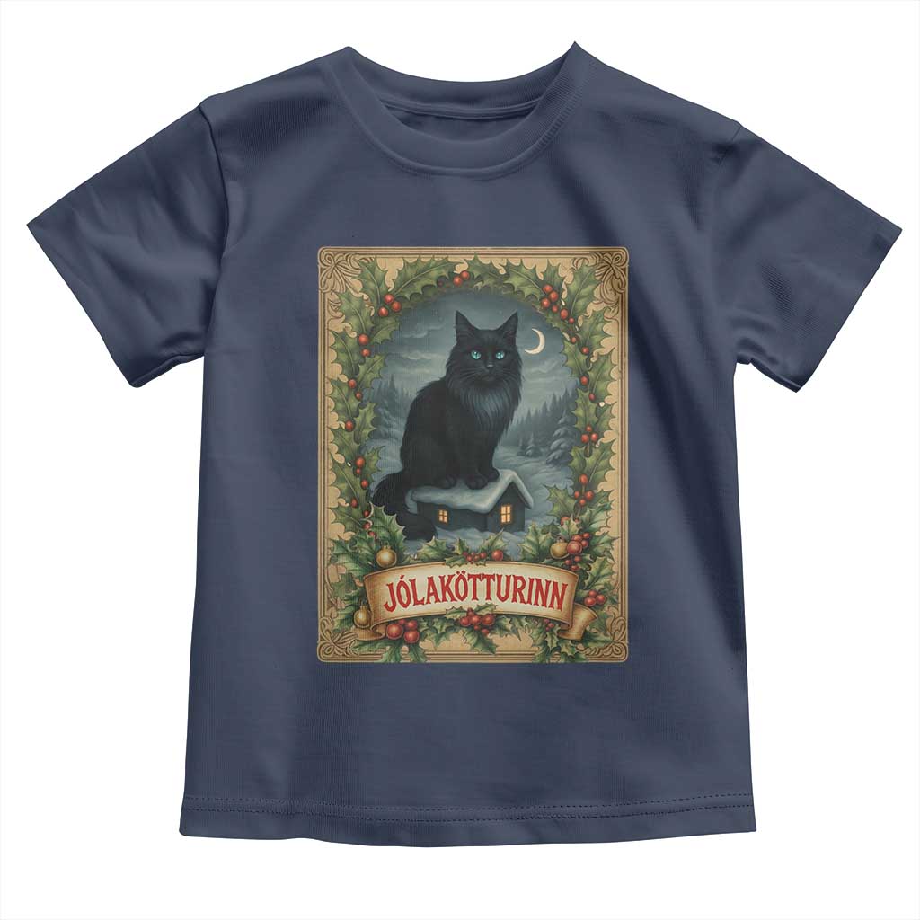 Nordic Christmas Cat Toddler T Shirt Jolakotturinn Yule Cat Icelandic TS11 Navy Print Your Wear