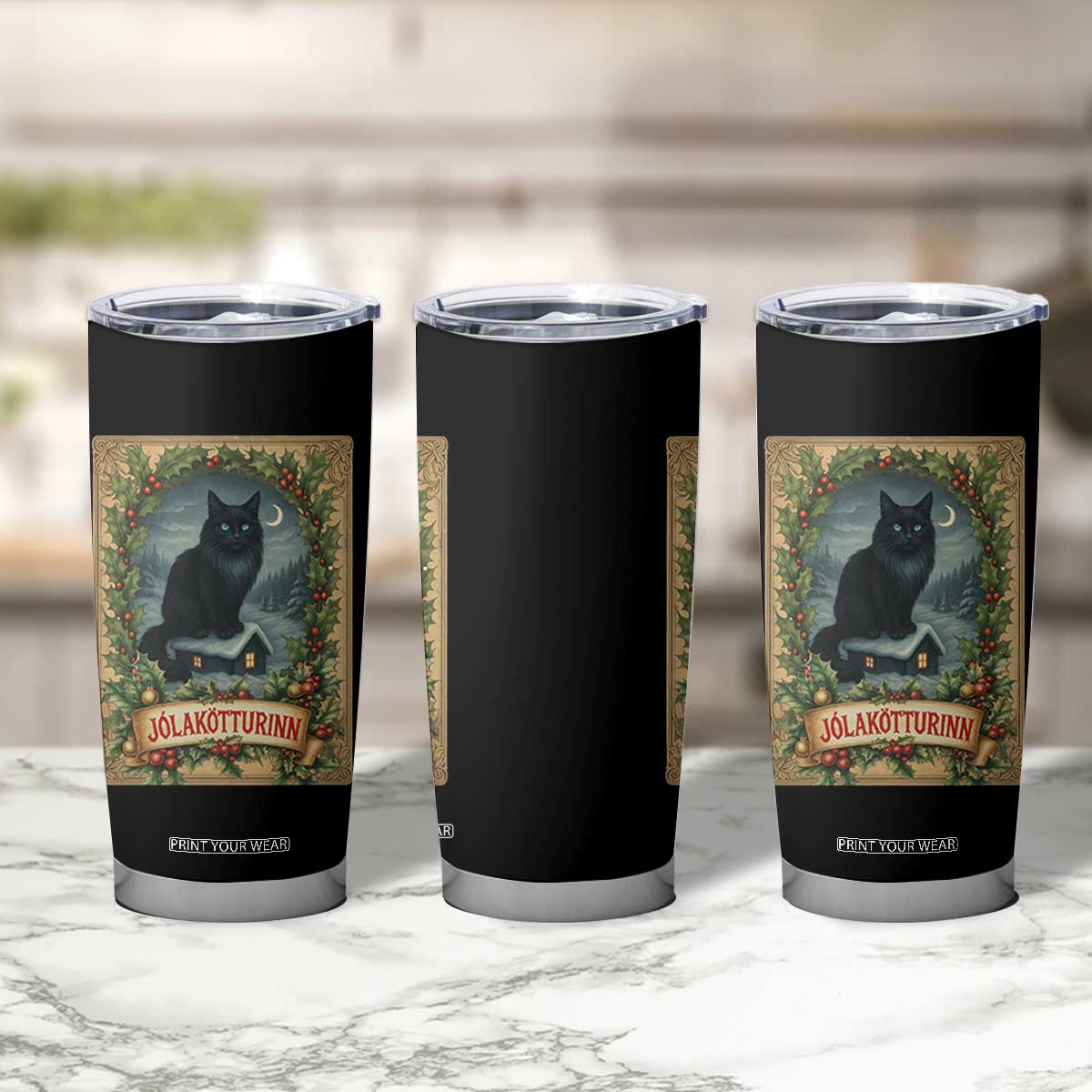 Nordic Christmas Cat Tumbler Cup Jolakotturinn Yule Cat Icelandic TS11 Print Your Wear