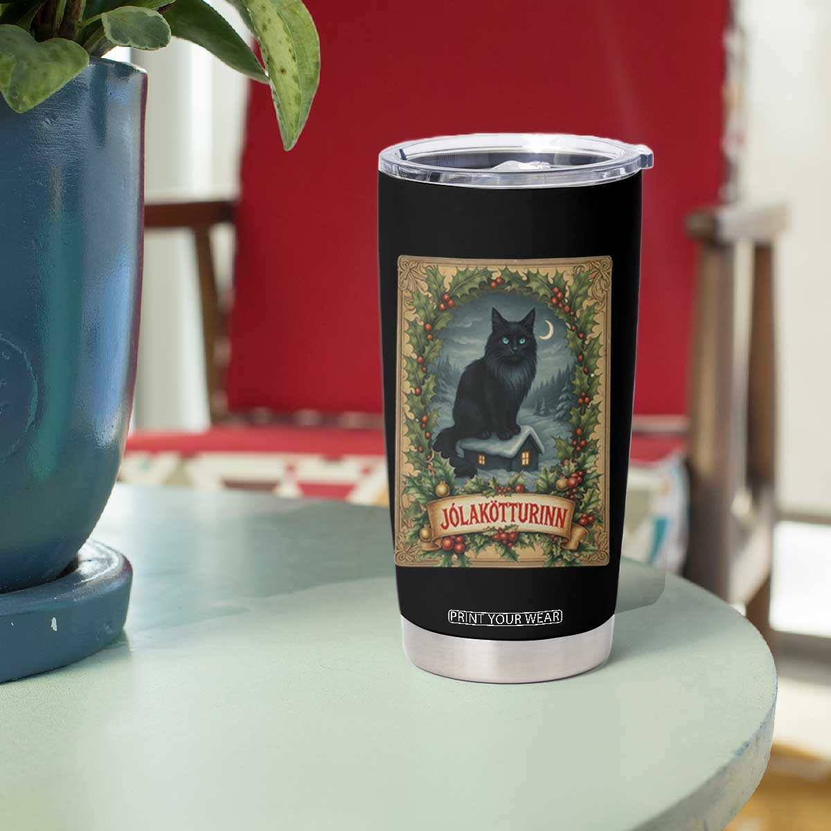 Nordic Christmas Cat Tumbler Cup Jolakotturinn Yule Cat Icelandic TS11 Print Your Wear