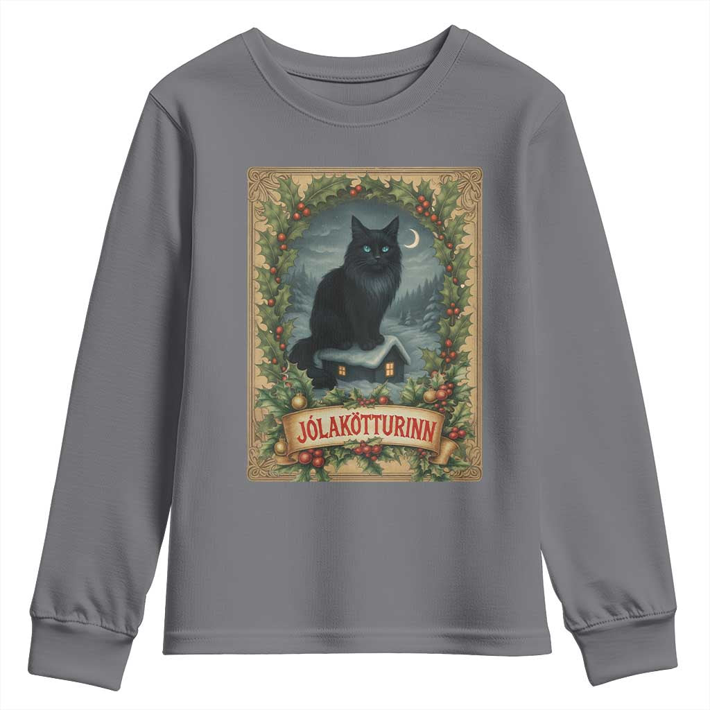 Nordic Christmas Cat Youth Sweatshirt Jolakotturinn Yule Cat Icelandic TS11 Charcoal Print Your Wear