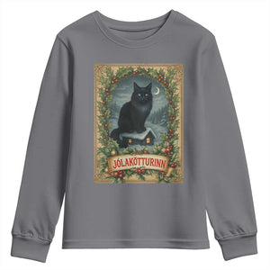 Nordic Christmas Cat Youth Sweatshirt Jolakotturinn Yule Cat Icelandic TS11 Charcoal Print Your Wear