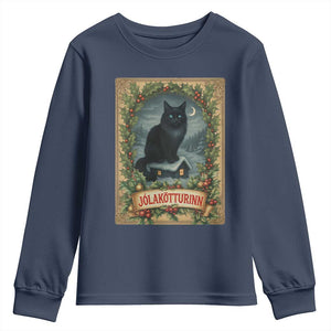 Nordic Christmas Cat Youth Sweatshirt Jolakotturinn Yule Cat Icelandic TS11 Navy Print Your Wear