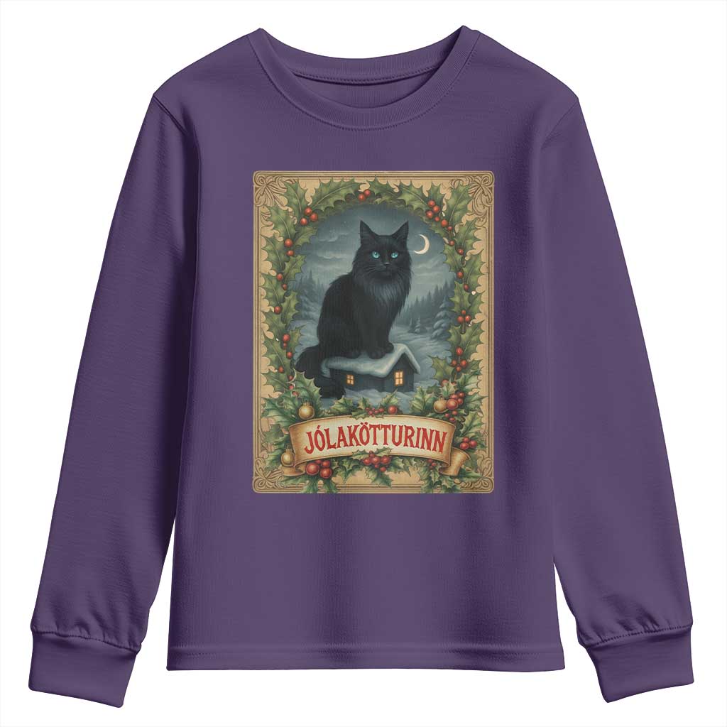 Nordic Christmas Cat Youth Sweatshirt Jolakotturinn Yule Cat Icelandic TS11 Purple Print Your Wear