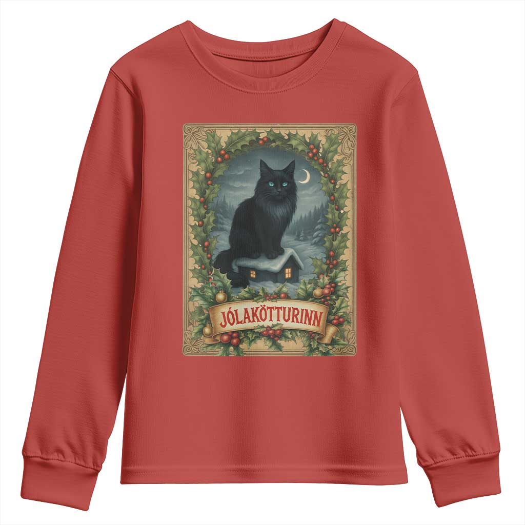 Nordic Christmas Cat Youth Sweatshirt Jolakotturinn Yule Cat Icelandic TS11 Red Print Your Wear