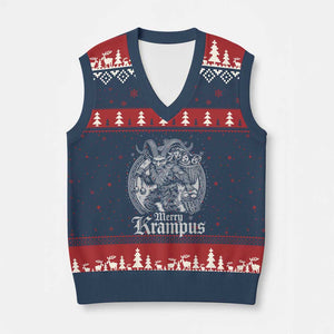 Xmas Krampus V-Neck Knit Sweater Vest Merry Krampus Norse Pagan Yule Horror Xmas TS11 Navy Red Print Your Wear