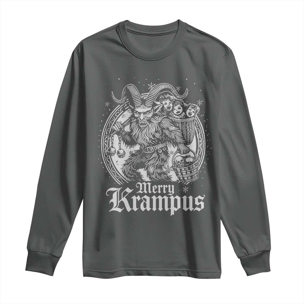 Christmas Krampus Long Sleeve Shirt Merry Krampus Norse Pagan Yule Horror Xmas TS11 Dark Heather Print Your Wear