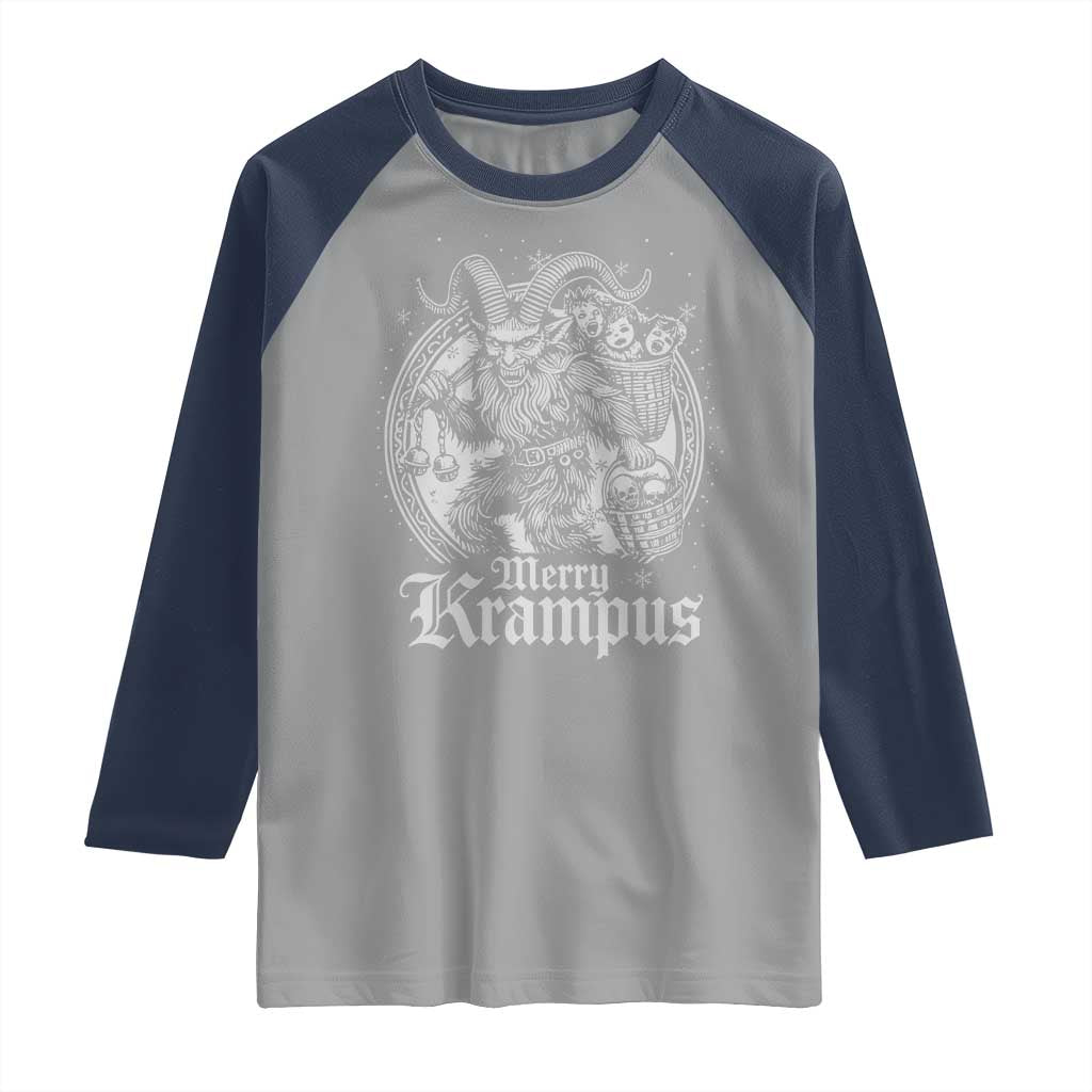 Christmas Krampus Raglan Shirt Merry Krampus Norse Pagan Yule Horror Xmas TS11 Sport Gray Navy Print Your Wear