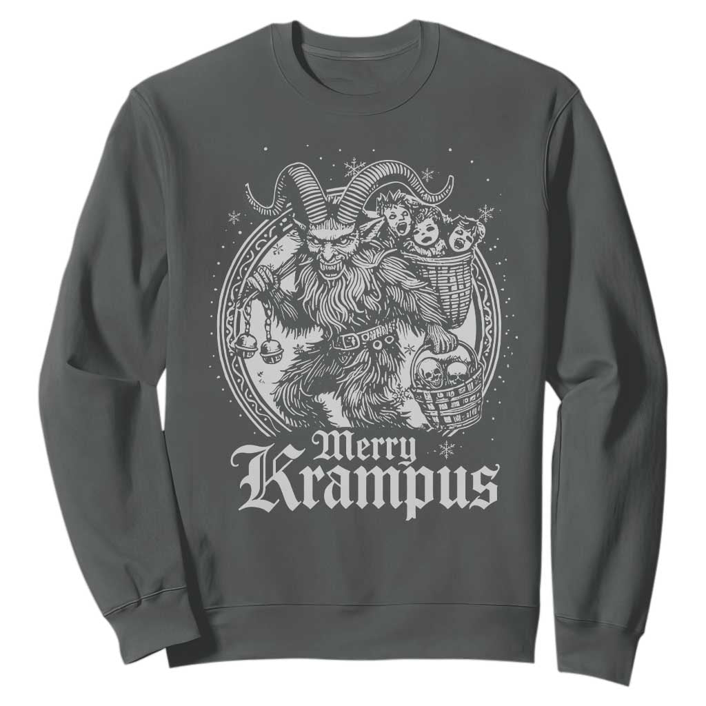 Christmas Krampus Sweatshirt Merry Krampus Norse Pagan Yule Horror Xmas TS11 Dark Heather Print Your Wear