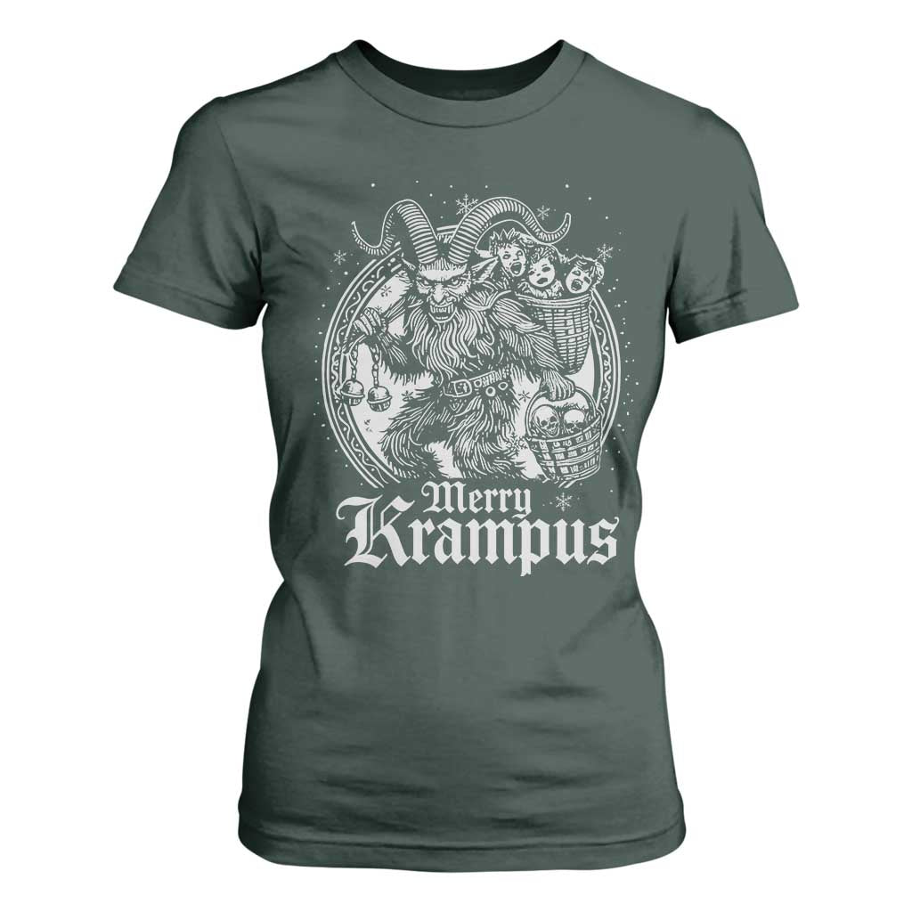 Christmas Krampus T Shirt For Women Merry Krampus Norse Pagan Yule Horror Xmas TS11 Dark Forest Green Print Your Wear