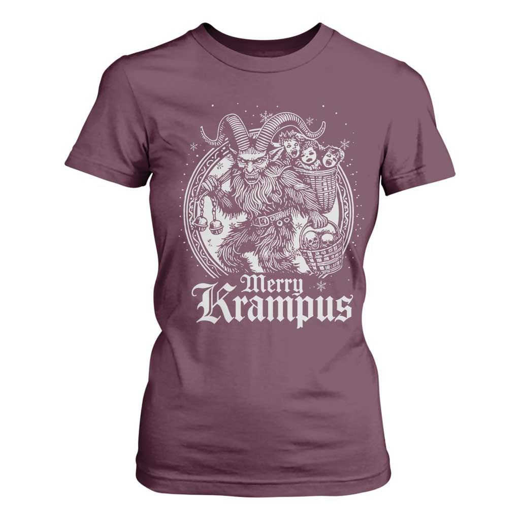 Christmas Krampus T Shirt For Women Merry Krampus Norse Pagan Yule Horror Xmas TS11 Maroon Print Your Wear