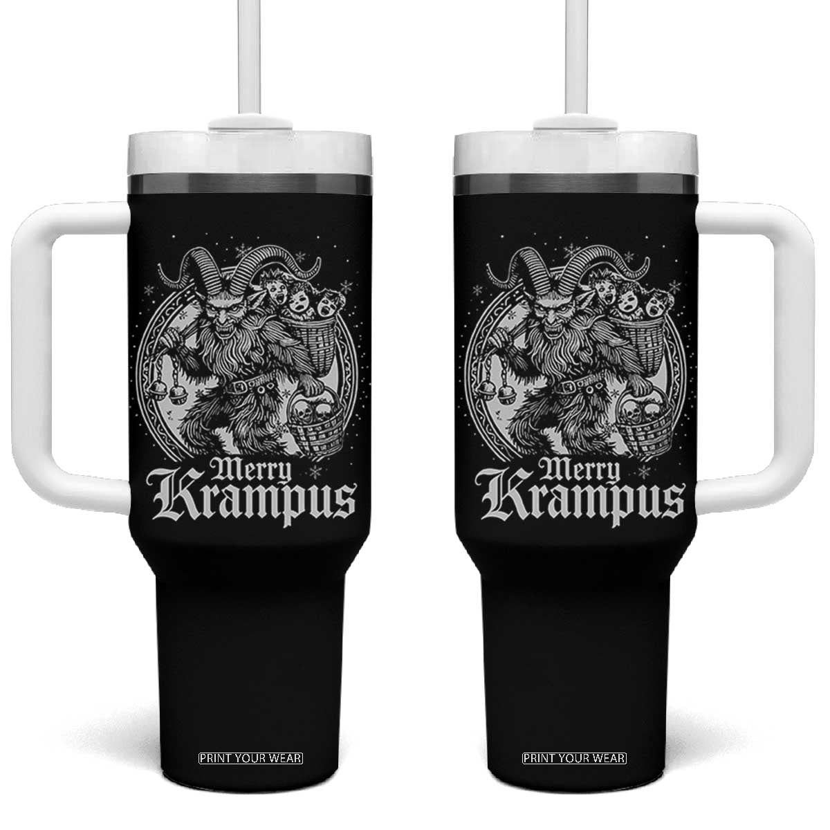 Christmas Krampus Tumbler With Handle Merry Krampus Norse Pagan Yule Horror Xmas TS11 One Size: 40 oz Black Print Your Wear