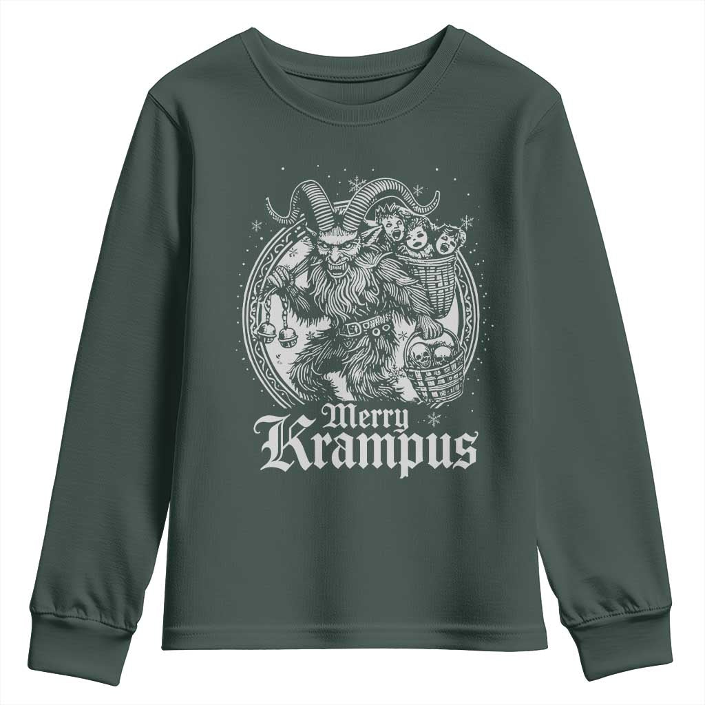 Christmas Krampus Youth Sweatshirt Merry Krampus Norse Pagan Yule Horror Xmas TS11 Dark Forest Green Print Your Wear