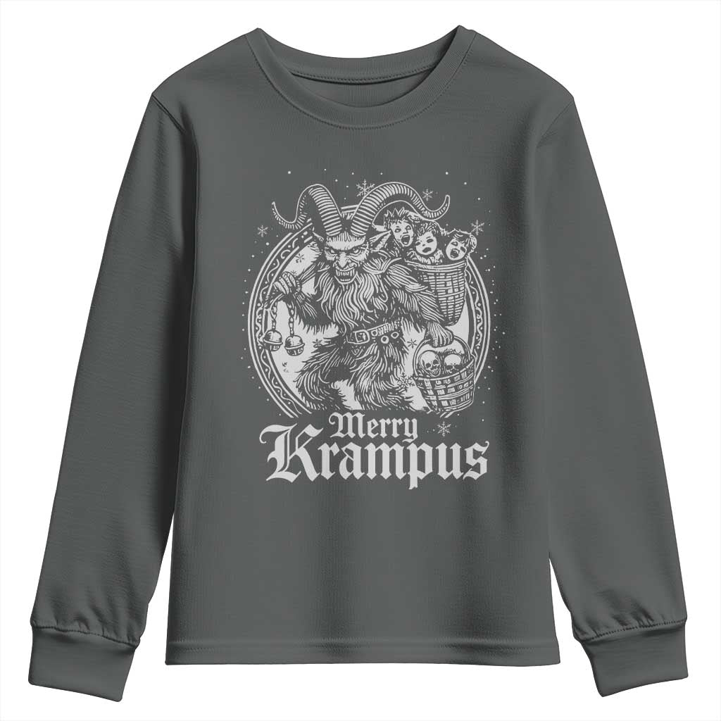 Christmas Krampus Youth Sweatshirt Merry Krampus Norse Pagan Yule Horror Xmas TS11 Dark Heather Print Your Wear