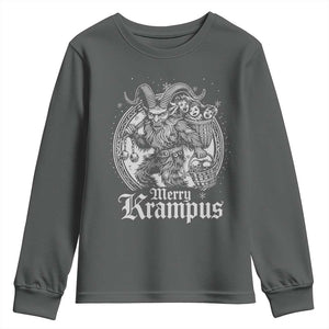 Christmas Krampus Youth Sweatshirt Merry Krampus Norse Pagan Yule Horror Xmas TS11 Dark Heather Print Your Wear