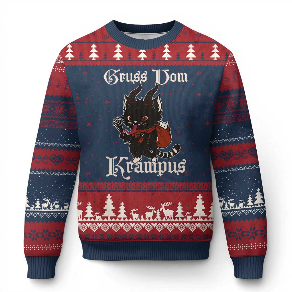 Xmas Krampus Cat Ugly Christmas Sweater Gruss Vom Krampus Pagan Yule Xmas TS11 Navy Red Print Your Wear
