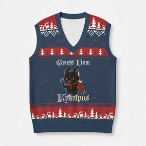 Xmas Krampus Cat V-Neck Knit Sweater Vest Gruss Vom Krampus Pagan Yule Xmas TS11 Navy Red Print Your Wear