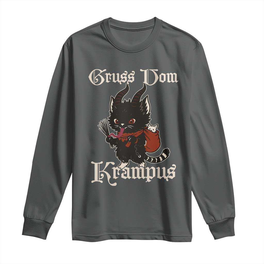 Christmas Krampus Cat Long Sleeve Shirt Gruss Vom Krampus Pagan Yule Xmas TS11 Dark Heather Print Your Wear