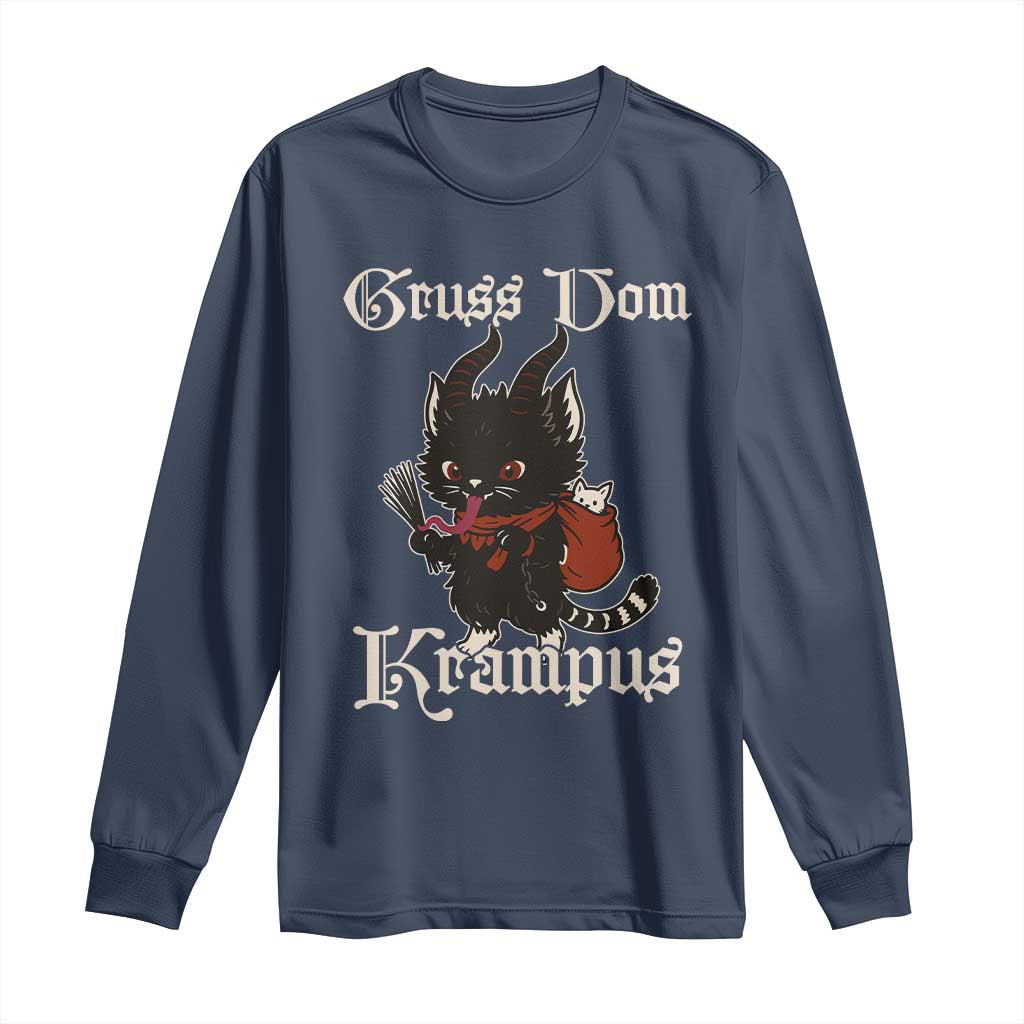 Christmas Krampus Cat Long Sleeve Shirt Gruss Vom Krampus Pagan Yule Xmas TS11 Navy Print Your Wear