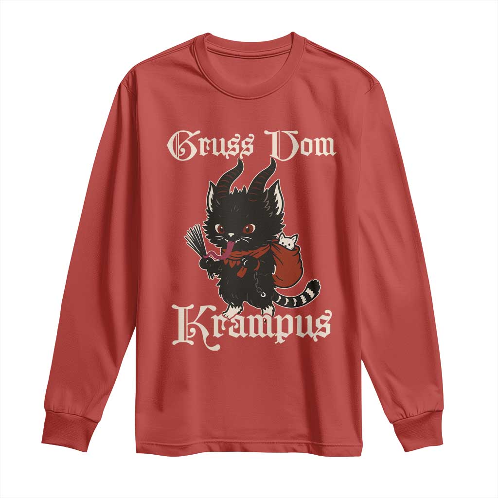 Christmas Krampus Cat Long Sleeve Shirt Gruss Vom Krampus Pagan Yule Xmas TS11 Red Print Your Wear