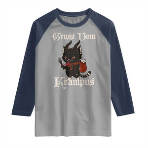 Christmas Krampus Cat Raglan Shirt Gruss Vom Krampus Pagan Yule Xmas TS11 Sport Gray Navy Print Your Wear