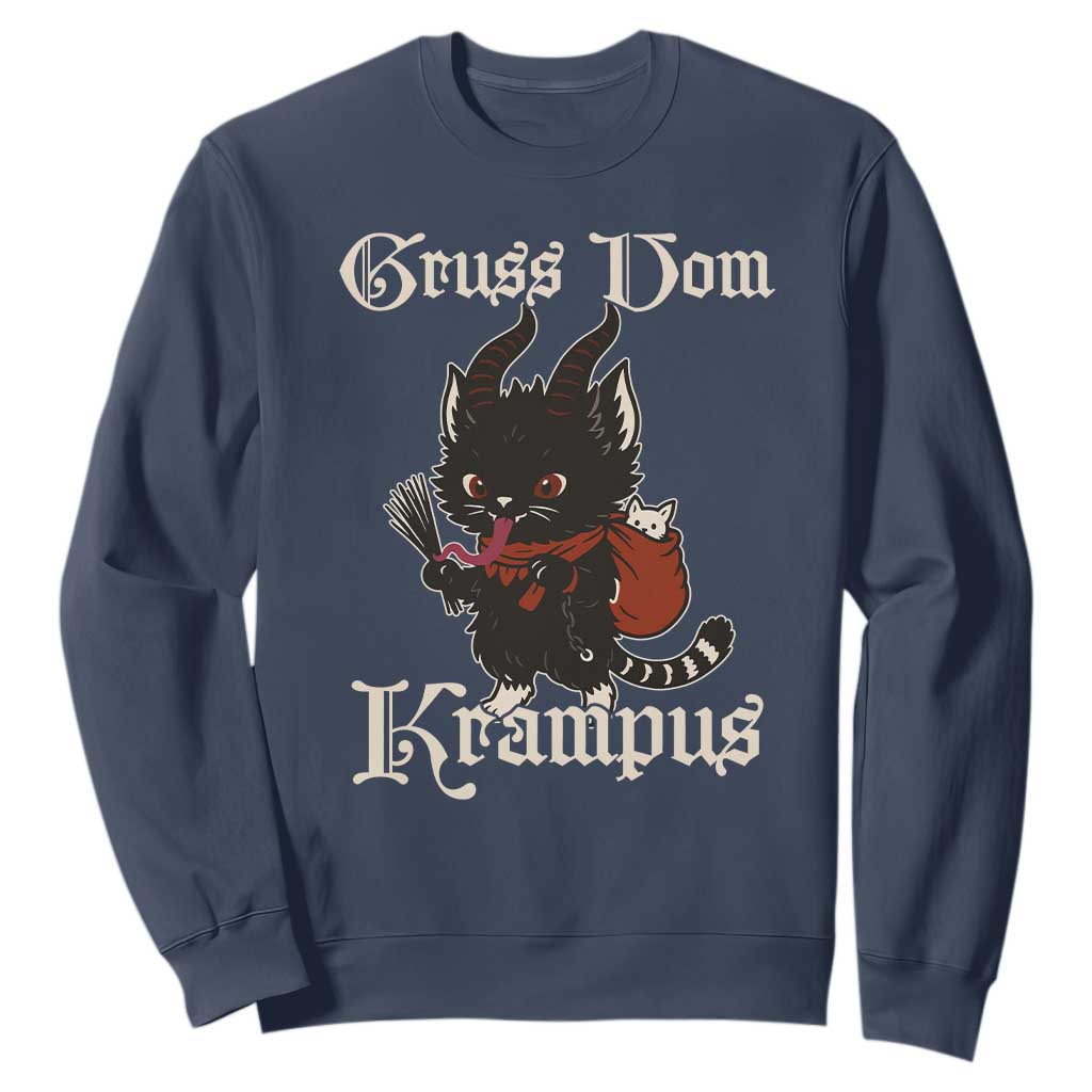 Christmas Krampus Cat Sweatshirt Gruss Vom Krampus Pagan Yule Xmas TS11 Navy Print Your Wear