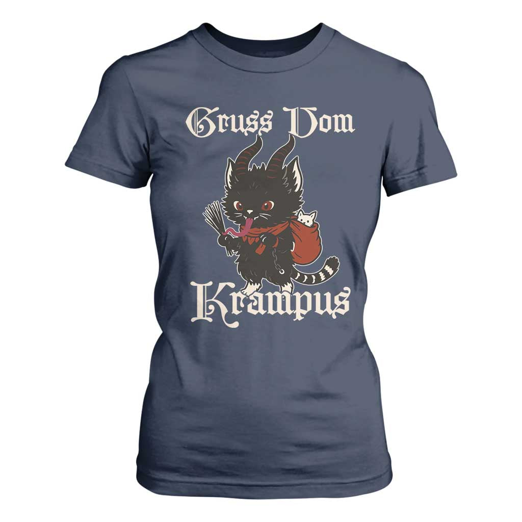 Christmas Krampus Cat T Shirt For Women Gruss Vom Krampus Pagan Yule Xmas TS11 Navy Print Your Wear