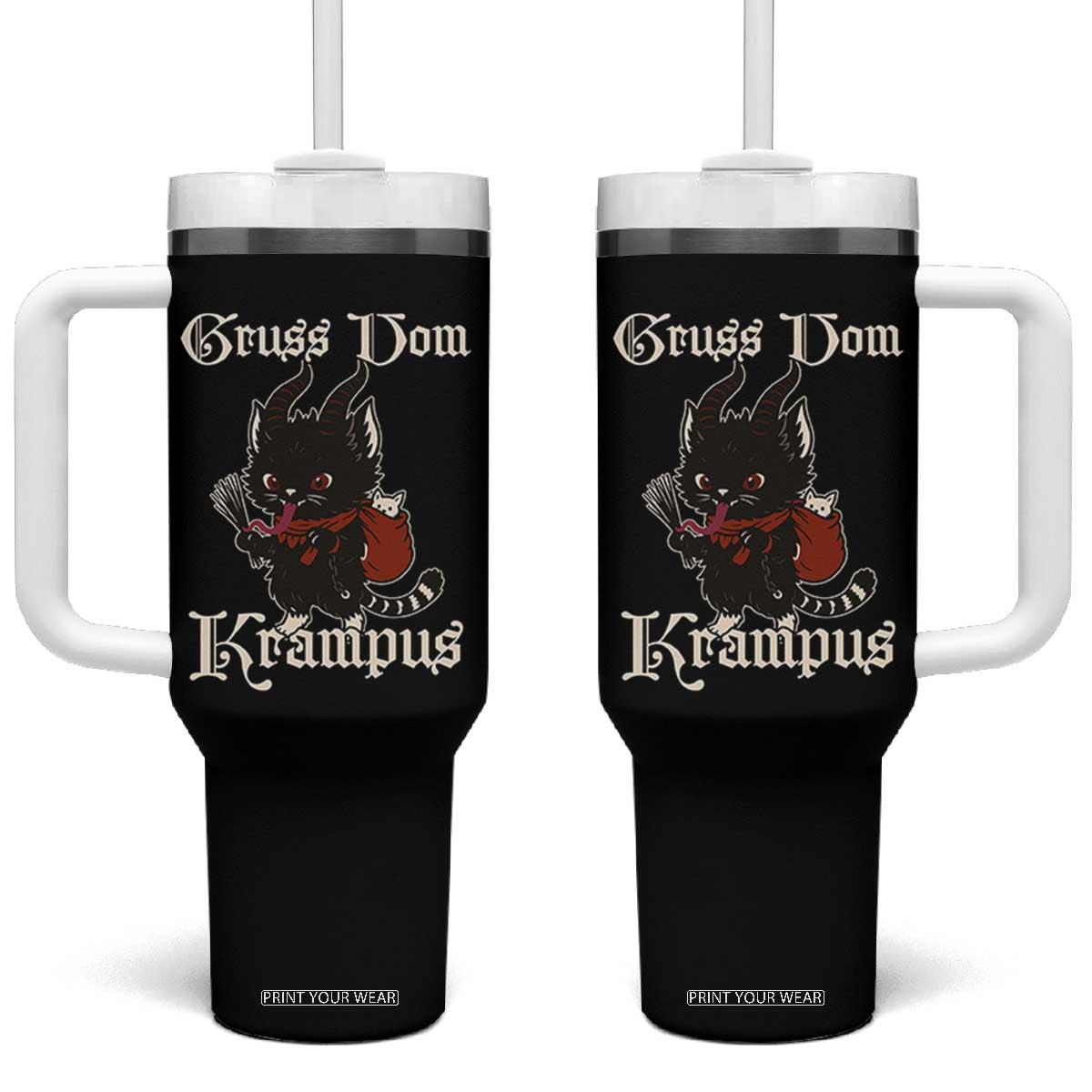 Christmas Krampus Cat Tumbler With Handle Gruss Vom Krampus Pagan Yule Xmas TS11 One Size: 40 oz Black Print Your Wear