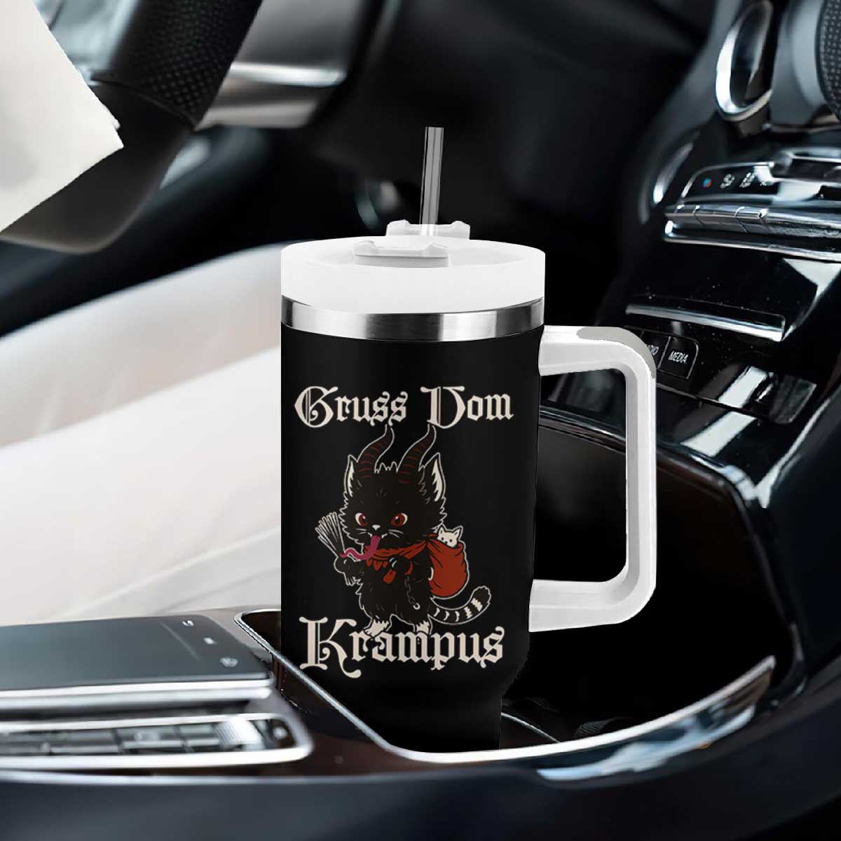 Christmas Krampus Cat Tumbler With Handle Gruss Vom Krampus Pagan Yule Xmas TS11 Print Your Wear