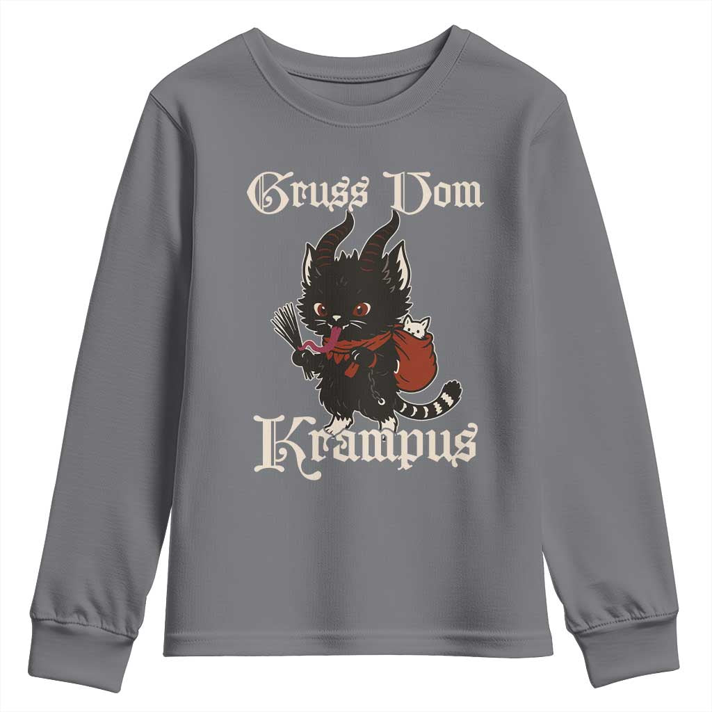Christmas Krampus Cat Youth Sweatshirt Gruss Vom Krampus Pagan Yule Xmas TS11 Charcoal Print Your Wear