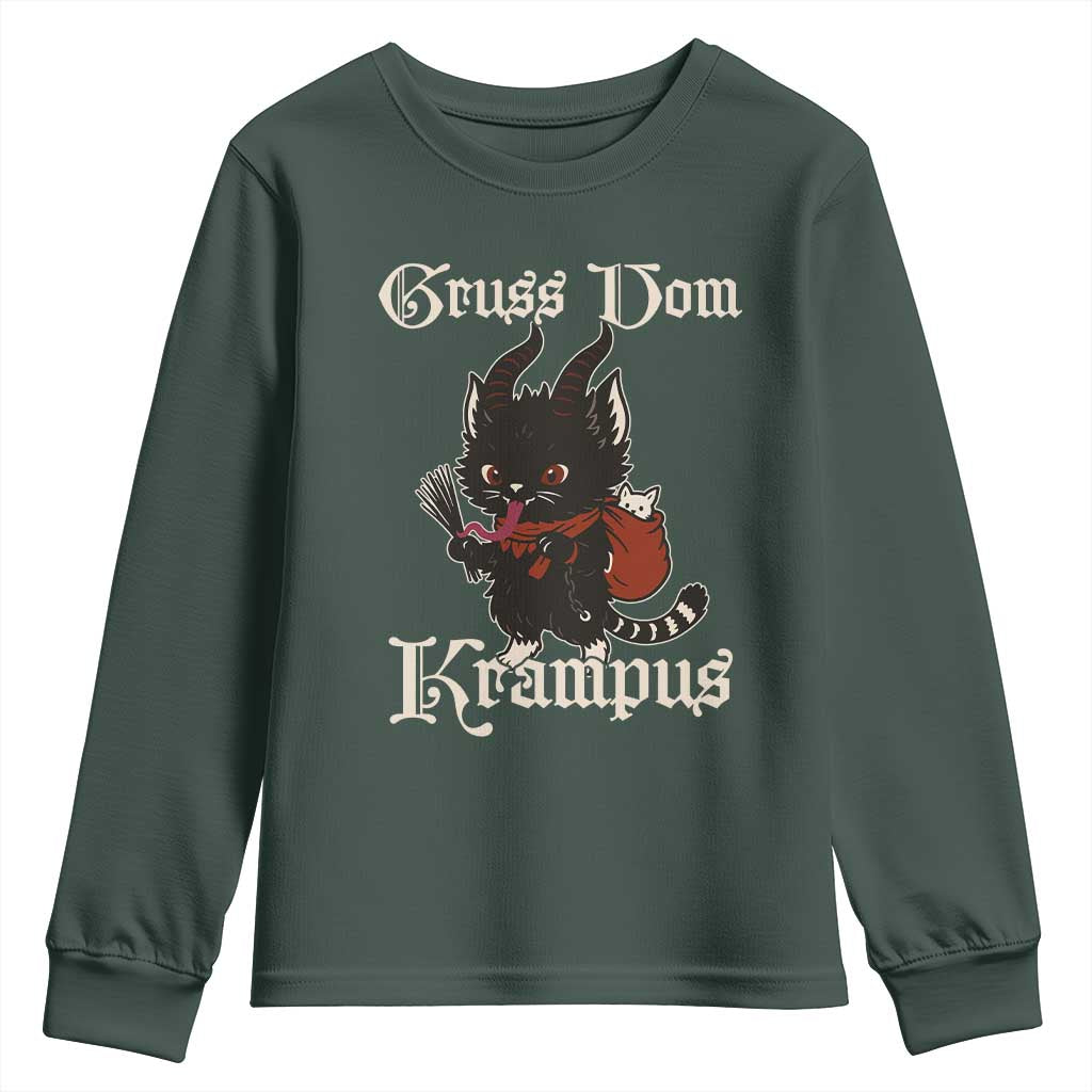 Christmas Krampus Cat Youth Sweatshirt Gruss Vom Krampus Pagan Yule Xmas TS11 Dark Forest Green Print Your Wear