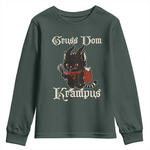 Christmas Krampus Cat Youth Sweatshirt Gruss Vom Krampus Pagan Yule Xmas TS11 Dark Forest Green Print Your Wear
